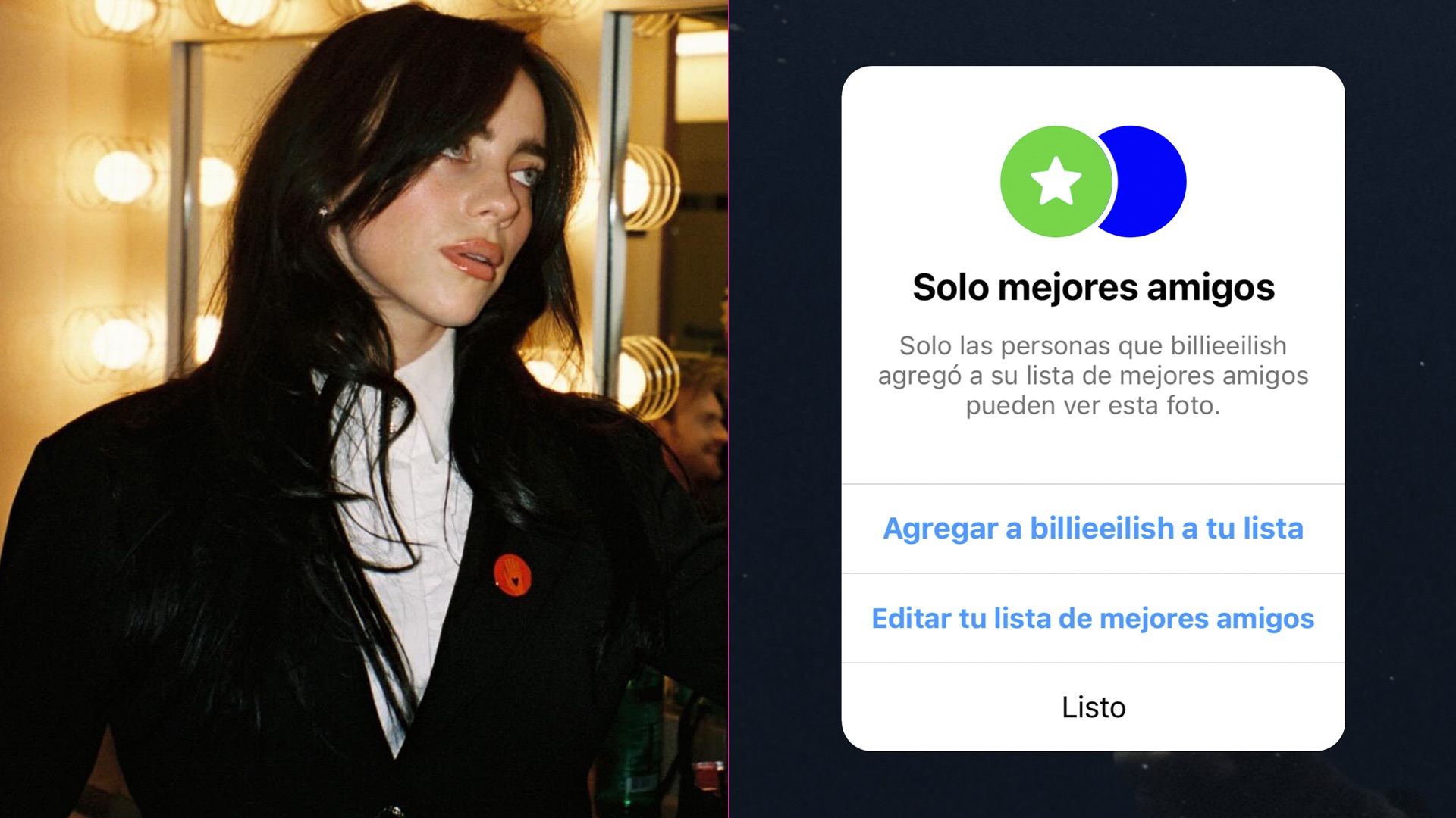 Billie Eilish agrega a todos sus seguidores a su lista de mejores amigos en Instagram