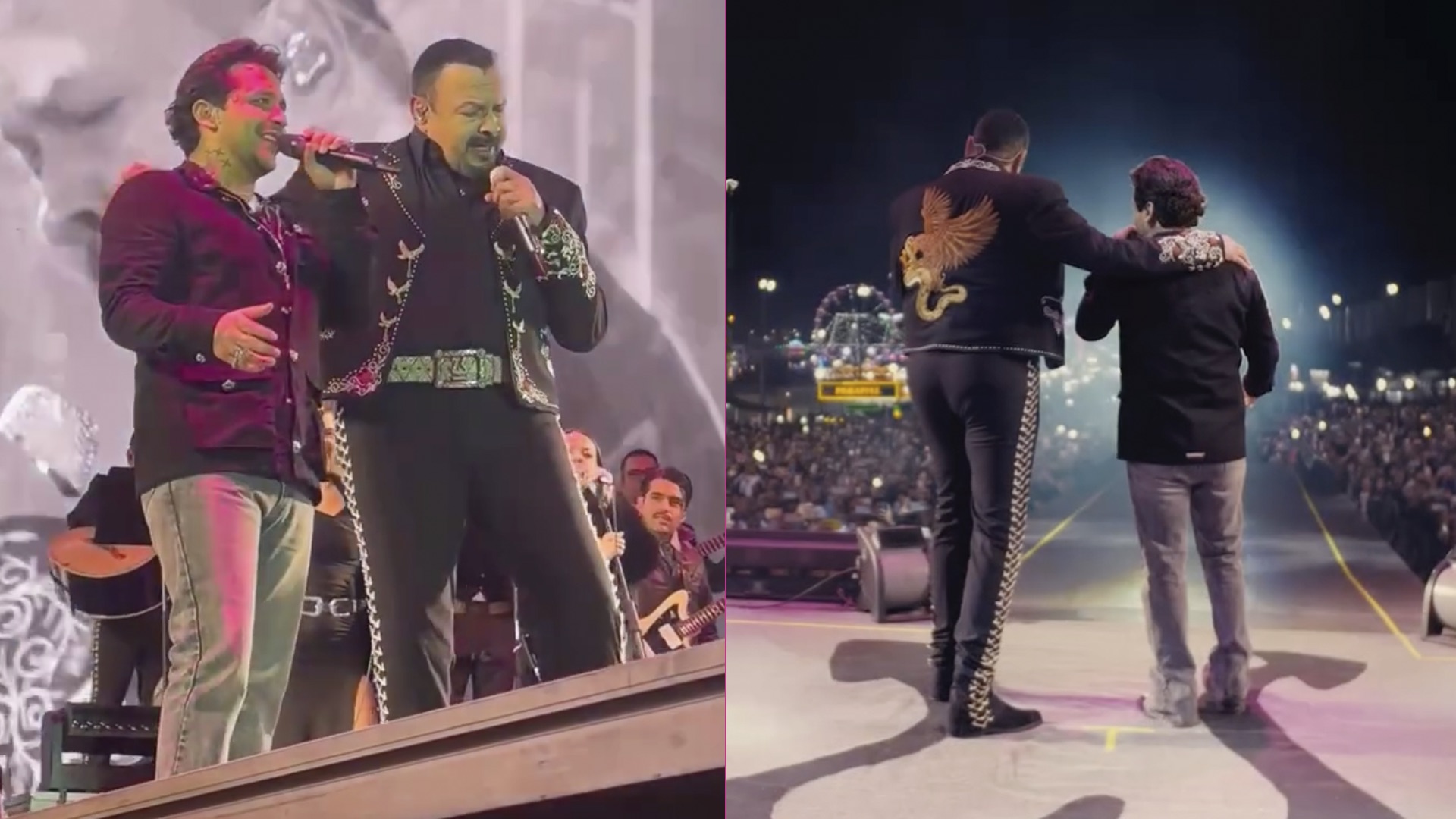 Pepe Aguilar sube al escenario a Christian Nodal durante su concierto en Querétaro
