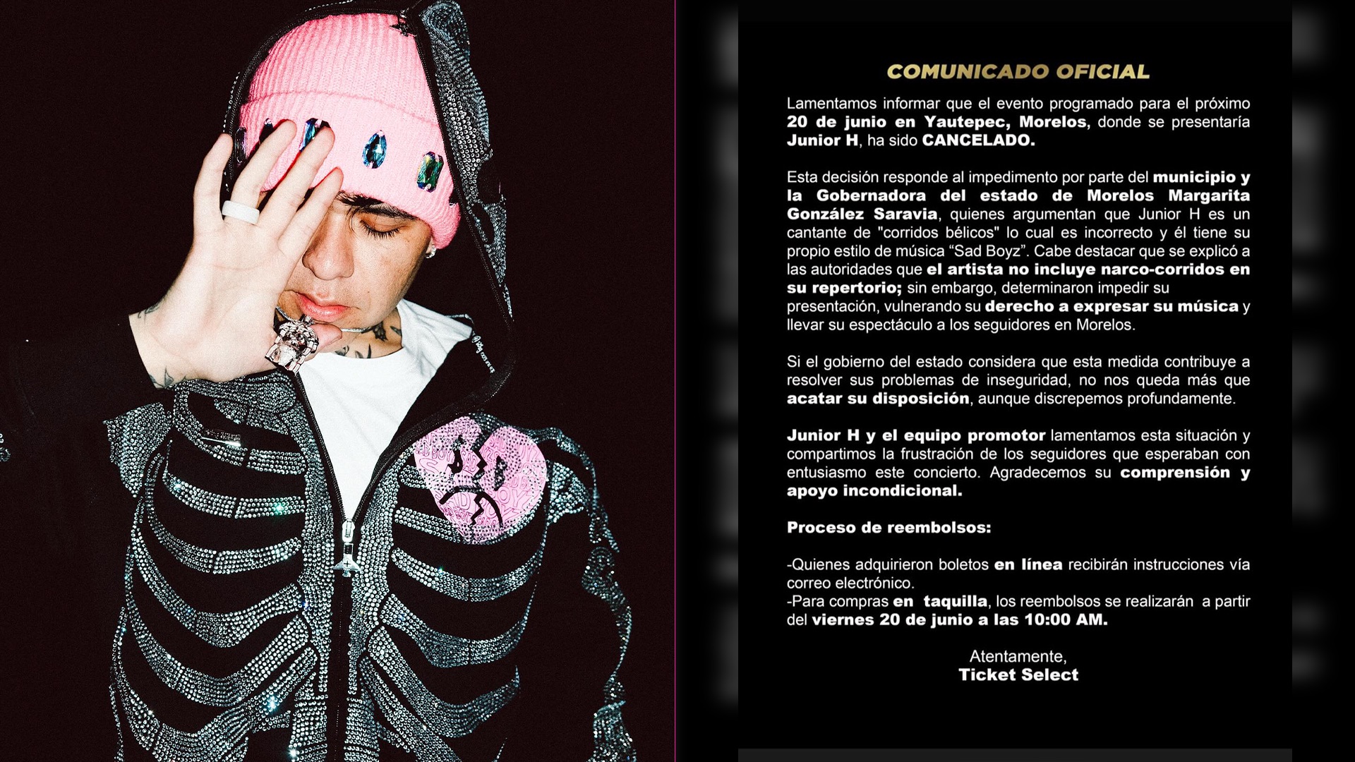 ¡Explota! Junior H denuncia censura y corrupción tras cancelación de concierto en Morelos