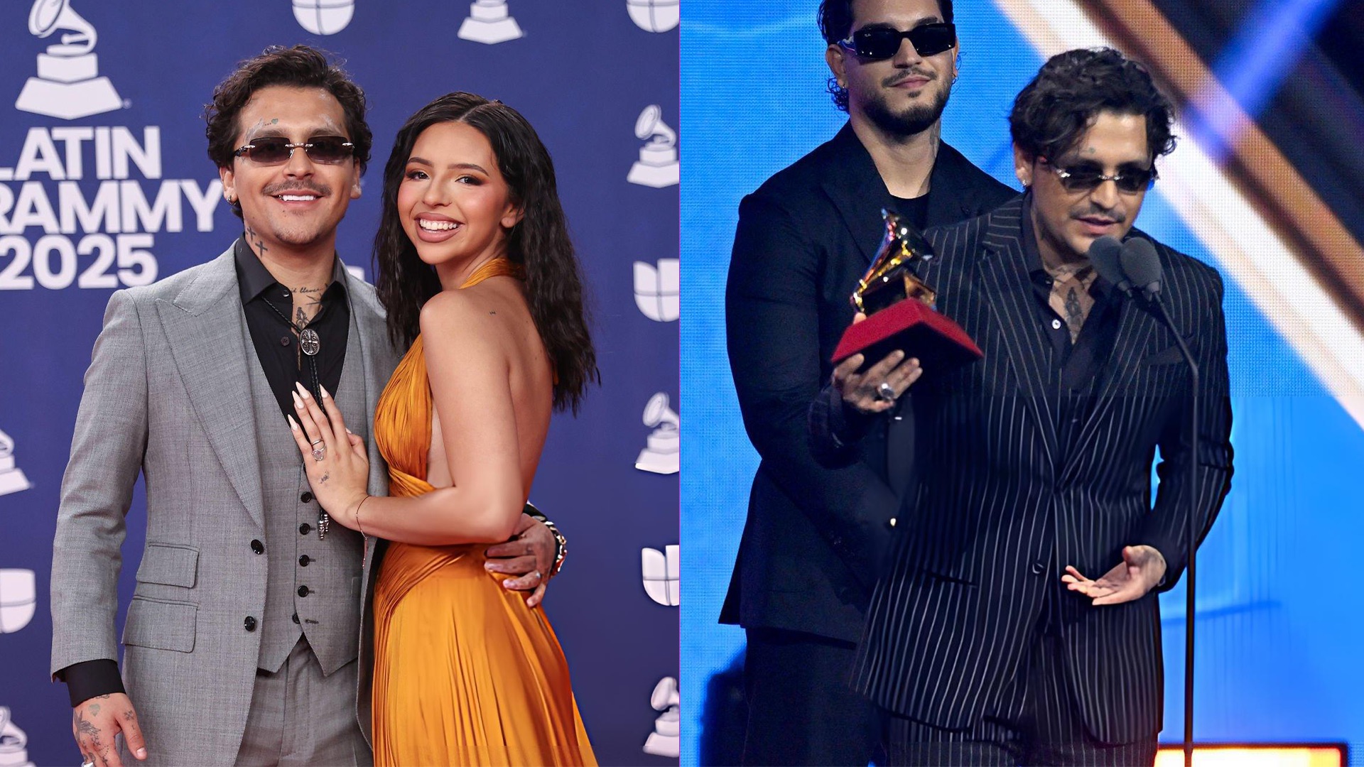 Christian Nodal olvida mencionar a Ángela Aguilar en su discurso de los Grammys y lo critican